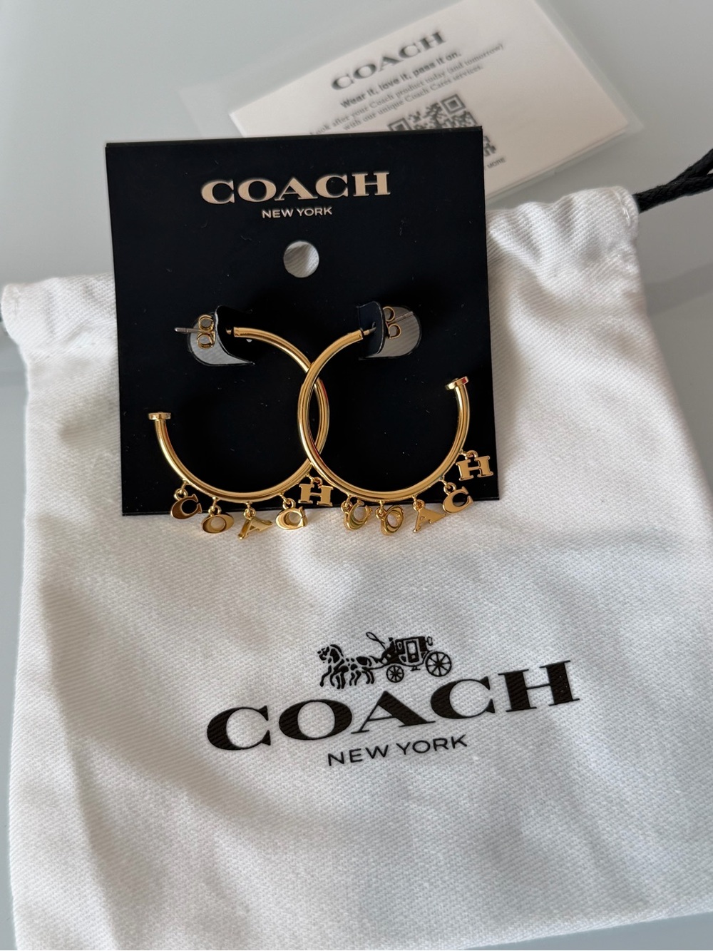 Coach Gold letter charms Hoop Earrings